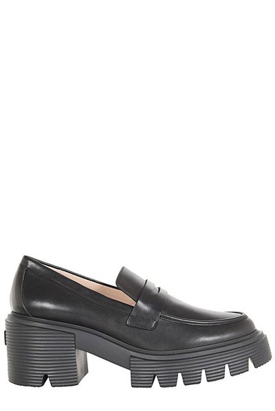 Shop Stuart Weitzman Soho Almond Toe Loafers In Black