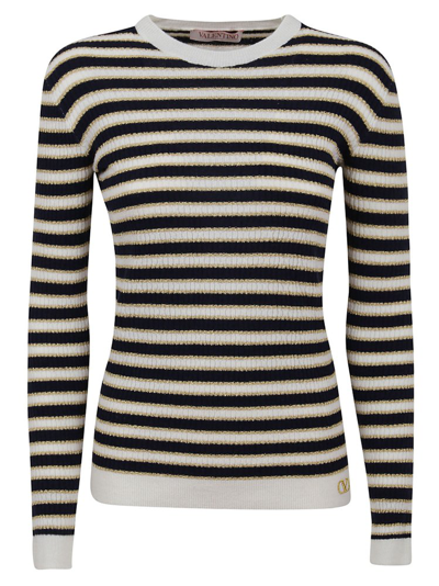 Shop Valentino Striped Crewneck Jumper In Multi