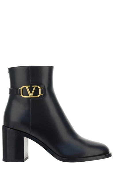 Shop Valentino Vlogo Plaque Heeled Ankle Boots In Black