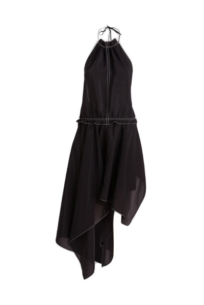 Shop Jw Anderson Asymmetric Halterneck Low Back Midi Dress In Black