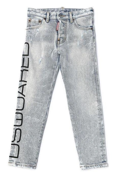 Shop Dsquared2 Kids Logo Printed Straight Leg Jeans In Blue