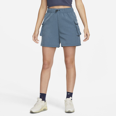 Shop Nike Sportswear Essential Women's Woven High-rise Shorts In Ash Green,white