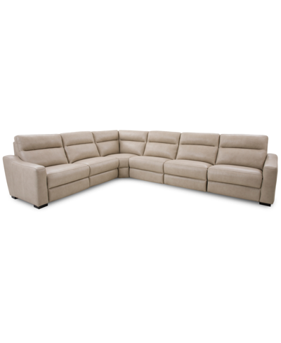Furniture Gabrine 6-pc. Leather Sectional With 2 Power Headrests, Created For Macy's In Ivory