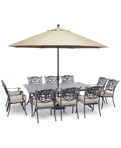 Shop Agio Chateau Outdoor Aluminum 11-pc. Dining Set (84" X 60" Dining Table & 10 Dining Chairs) With Outdoor  In Sunbrella Cast Shale