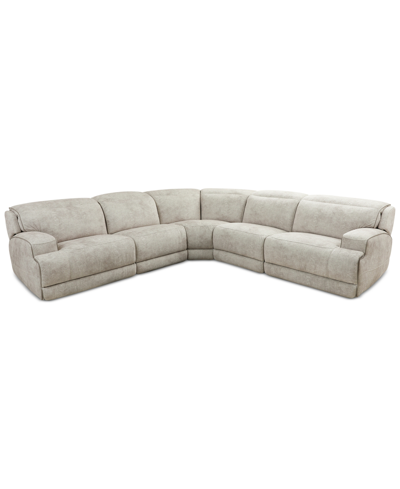 Shop Furniture Sebaston 5-pc. Fabric Sectional With 3 Power Motion Recliners, Created For Macy's In Highlander Stucco