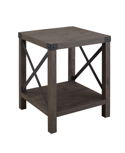 Shop Walker Edison Farmhouse Metal-x Accent Table With Lower Shelf In Sable