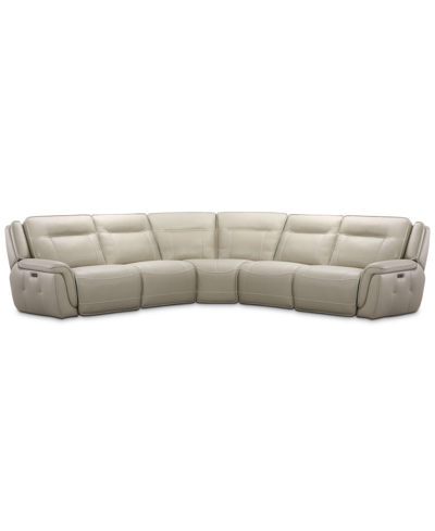 Furniture Lenardo 5-pc. Leather Sectional With 2 Power Motion Recliners, Created For Macy's In Ivory