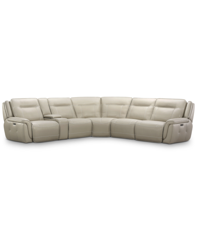 Furniture Lenardo 6-pc. Leather Sectional With 3 Power Recliners And Console, Created For Macy's In Ivory