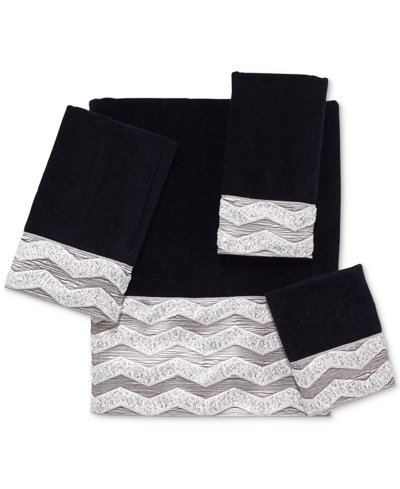 Shop Avanti Galaxy Chevron Bordered Cotton Fingertip Towel, 11" X 18" In Black