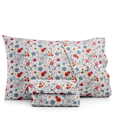 Shop Sanders Printed Microfiber 4 Pc. Sheet Set, King, Created For Macy's In Chantel Spring