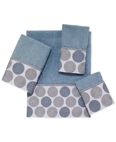 Shop Avanti Dotted Circle Bordered Cotton Hand Towel, 16" X 30" In Mineral