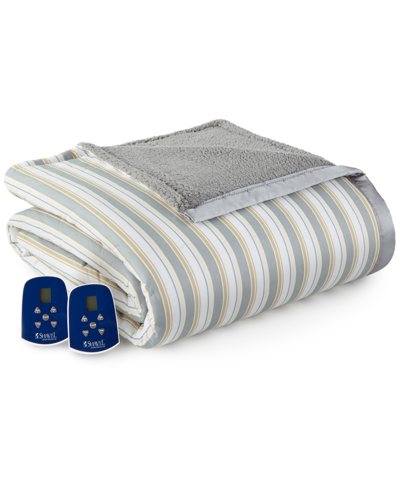 Shop Shavel Reversible Micro Flannel To Sherpa Full Electric Blanket In Metro Stripe