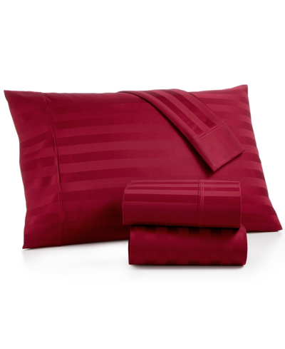 Shop Aq Textiles Bergen House Stripe Extra Deep Pocket 100% Certified Egyptian Cotton 1000 Thread Count 4 Pc. Sheet S In Dark Red