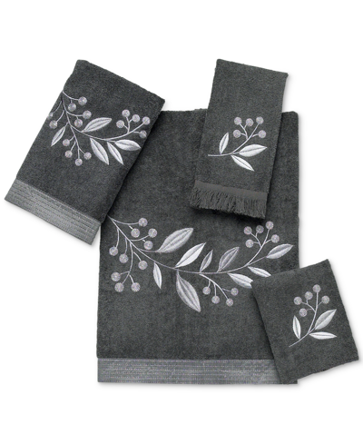 Shop Avanti Madison Foliage Embroidered Cotton Hand Towel, 16" X 30" In Granite