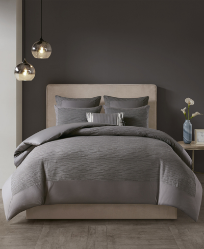Shop Natori N  Hanae Yarn-dyed 3-pc. Comforter Set, King In Grey