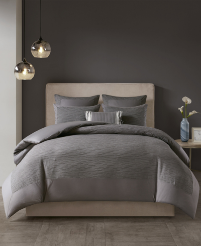 Natori N  Hanae King Cotton Blend Yarn Dyed 3 Piece Duvet Cover Set Bedding In Grey