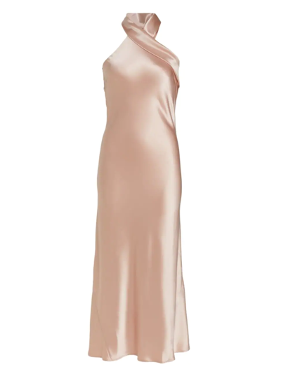 Shop Galvan Women's Pandora Satin Halterneck Midi-dress In Rose Nude