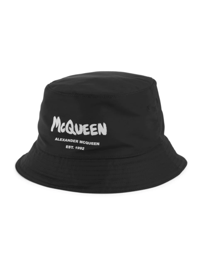 Shop Alexander Mcqueen Men's Graffiti Logo Bucket Hat In Black Ivory