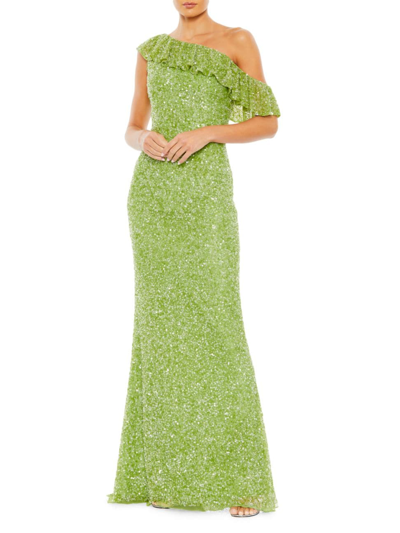 Shop Mac Duggal Women's One-shoulder Sequin-embellished Gown In Key Lime