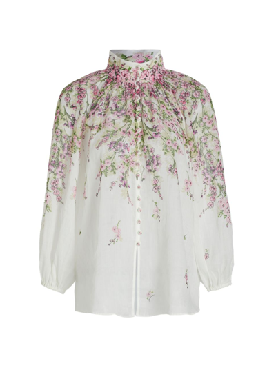 Shop Zimmermann Women's Jude Floral Balloon-sleeve Blouse In Mini Pink Floral