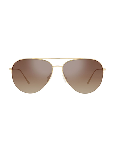 Shop Oliver Peoples Women's Cleamons 60mm Aviator Sunglasses In Gold Dark
