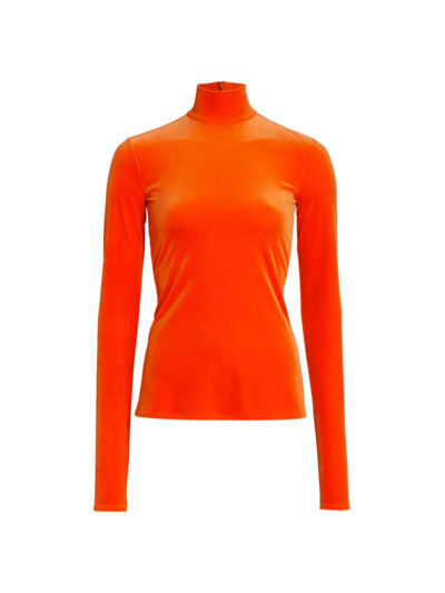 Shop Victoria Beckham Women's Fluorescent Velvet Mock Neck Top In Fluorescent Orange