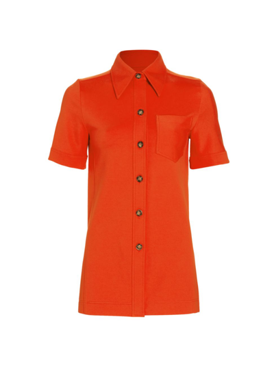 Shop Victoria Beckham Women's Fitted Crepe Button-up Shirt In Orange