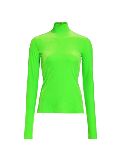 Shop Victoria Beckham Women's Fluorescent Velvet Mock Neck Top In Fluorescent Green