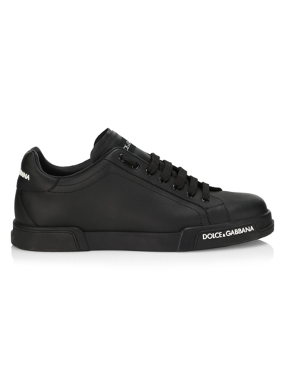 Shop Dolce & Gabbana Men's Portofino Leather Sneakers In Nero