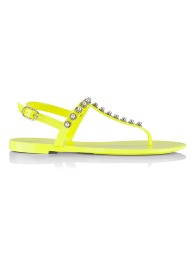 Shop Stuart Weitzman Women's Pearl Crystal-embellished Jelly Thong Sandals In Neon Yellow