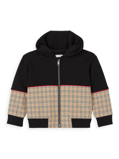 Shop Burberry Little Boy's & Boy's Check Panel Zip-up Hoodie In Black