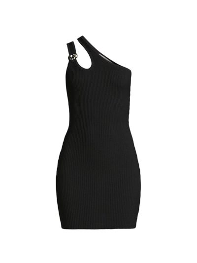 Shop Michael Michael Kors Women's One-shoulder Cutout Rib-knit Minidress In Black