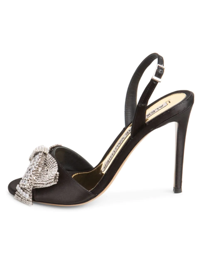 Shop Alexandre Vauthier Women's Crystal-embellished Bow Satin Slingback Sandals In Black