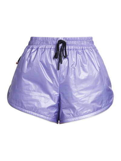 Shop Moncler Women's Day-namic Metallic Nylon Shorts In Lavender
