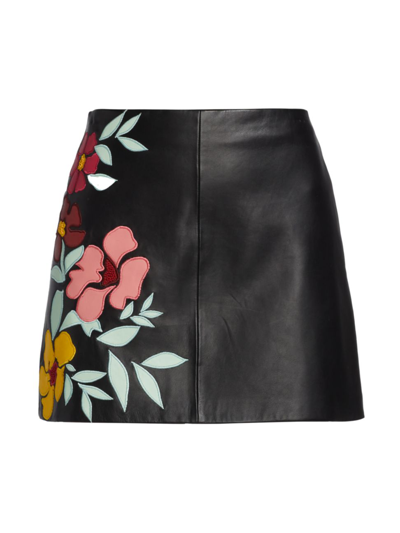Shop Alice And Olivia Women's Riley Embroidered Vegan Leather Miniskirt In Black Multi