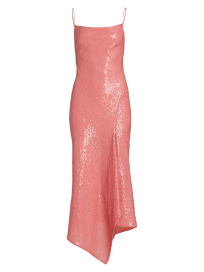Shop Alice And Olivia Women's Harmony Sequined Asymmetric Slipdress In Rose