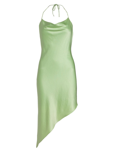 Shop Alice And Olivia Women's Harmony Asymmetric Satin Slip Dress In Sage
