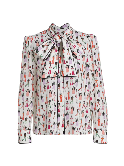Shop Alice And Olivia Women's Jeannie Tieneck Silk Blouse In Chef Stacey