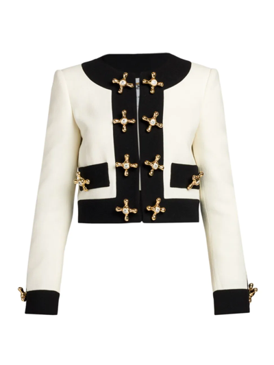 Shop Moschino Women's Cropped Colorblocked Jacket In Fantasy Print Ivory