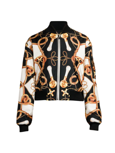Shop Moschino Women's Silk Faucet-print Bomber Jacket In Fantasy Print Black