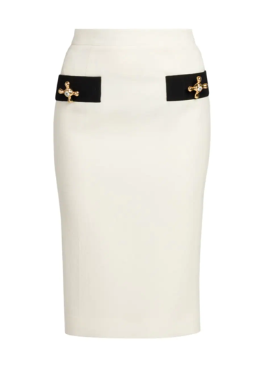 Shop Moschino Women's Knee-length Pencil Skirt In Fantasy Print Ivory