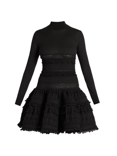 Shop Alaïa Women's Crino Ruffle Skater Minidress In Noir