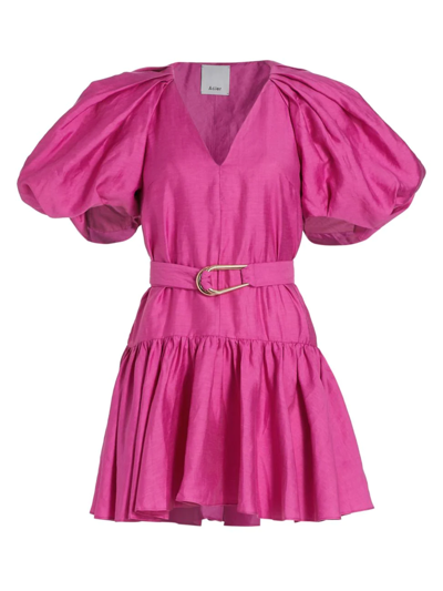 Shop Acler Women's Wheatland Belted Puff-sleeve Minidress In Flamingo