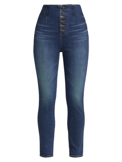 Shop Veronica Beard Women's Stratton High-rise Button-fly Skinny Jeans In Bright Blue