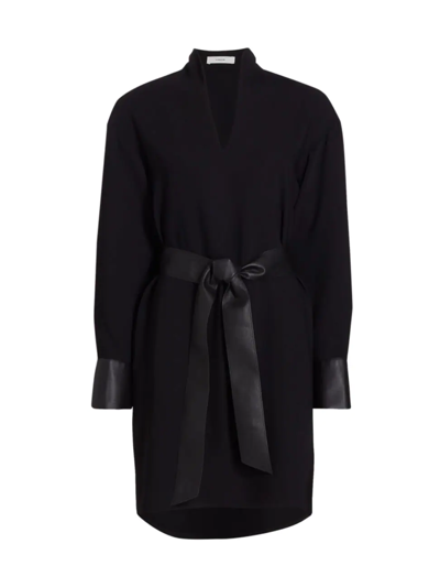 Shop Vince Women's Belted Long-sleeve Minidress In Black