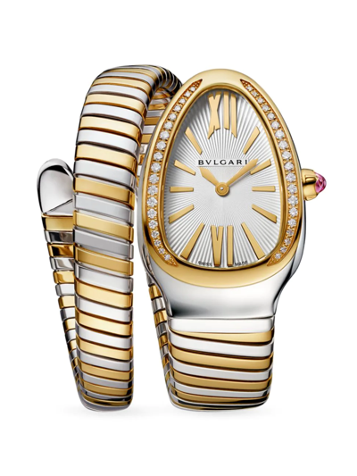 Shop Bvlgari Women's Serpenti Tubogas Stainless Steel, 18k Yellow Gold, & Diamond Single-spiral Watch