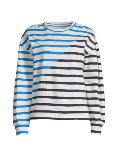 Shop Addison Bay Women's Sconset Two-tone Stripe Cotton Pullover Top In White Navy