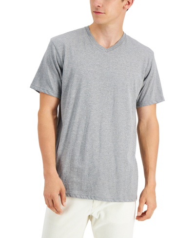 Shop Alfani Men's V-neck T-shirt, Created For Macy's In Light Grey Heather