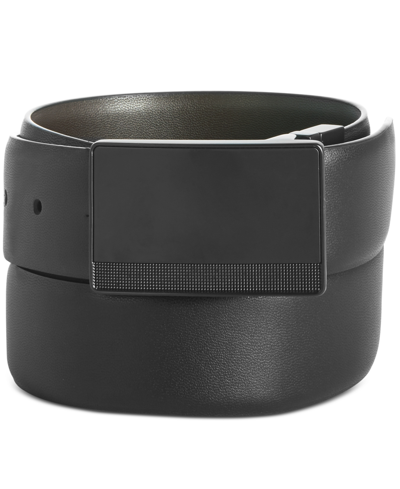 Shop Perry Ellis Portfolio Men's Plaque-buckle Leather Belt In Black