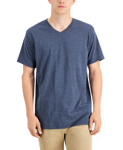 Shop Alfani Men's V-neck T-shirt, Created For Macy's In Navy Heather